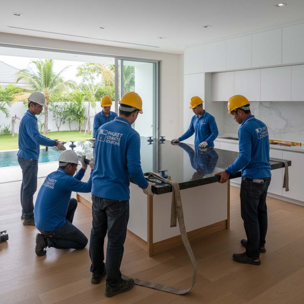 บริษัทคราวน์สโตนแอนด์ดีไซน์จำกัด - A team of professional Thai installers carefully placing a l