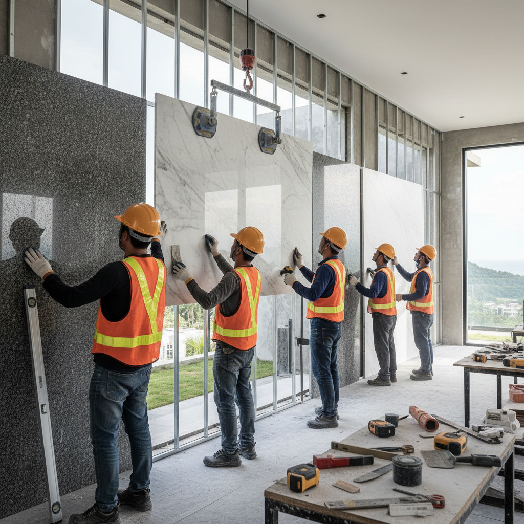 บริษัทคราวน์สโตนแอนด์ดีไซน์จำกัด - A team of skilled craftsmen meticulously installing large sl